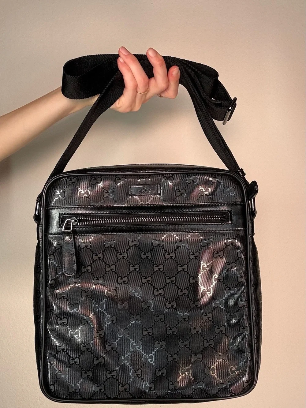 Gucci Black Monogram Crossbody Messenger Bag